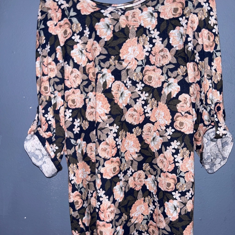 Tacera NAVY Floral Tunic Blouse